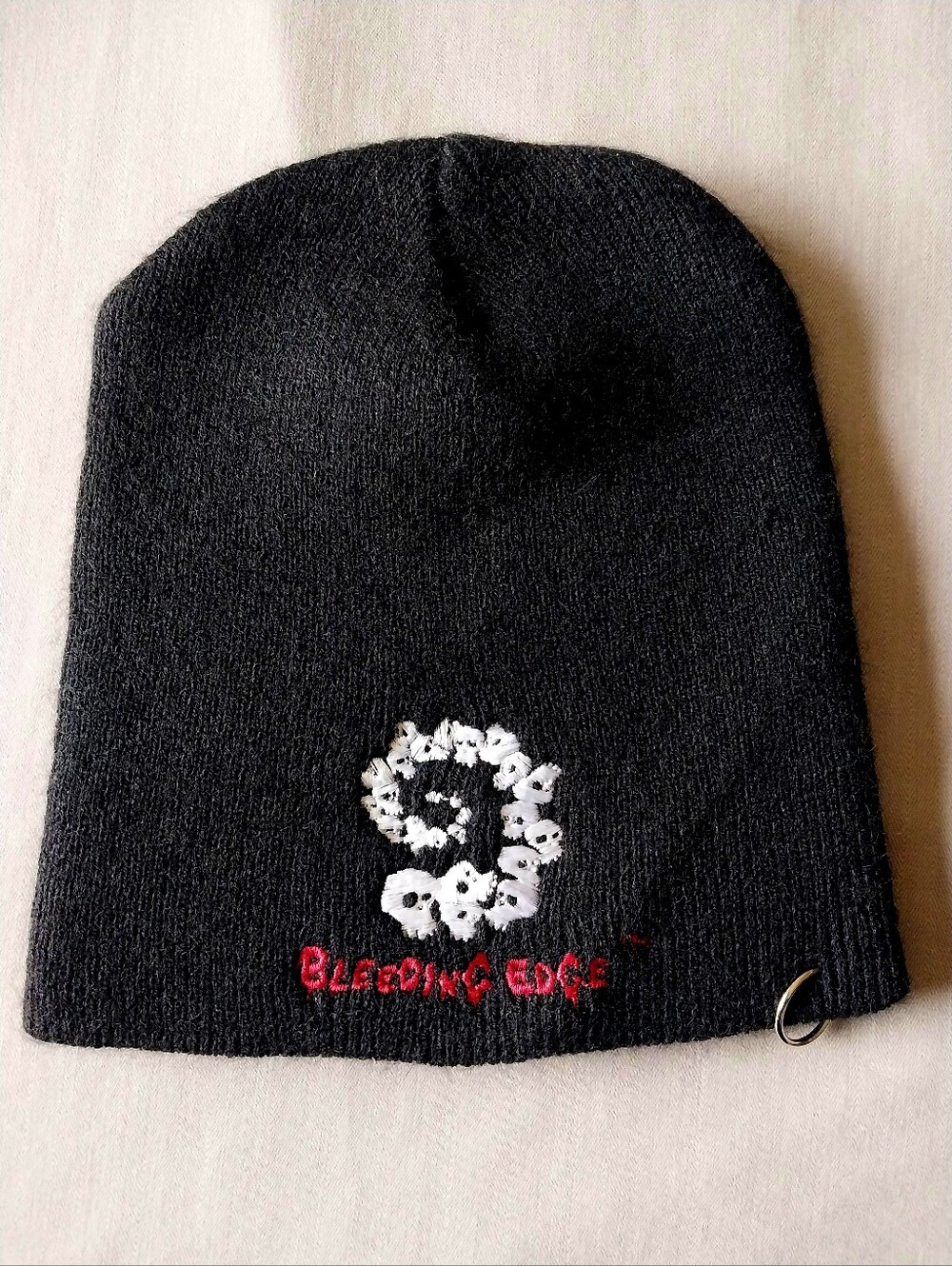 Black Bleeding Edge Goth membership exclusive pierced beanie toque knit hat